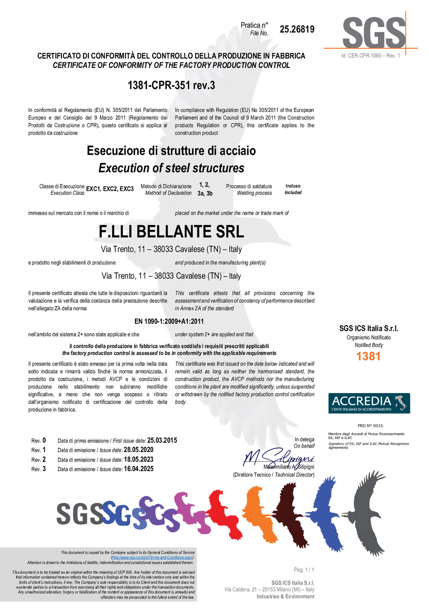 Fratelli Bellente Srl Cavalese certificazione UNI EN ISO 9001 2008