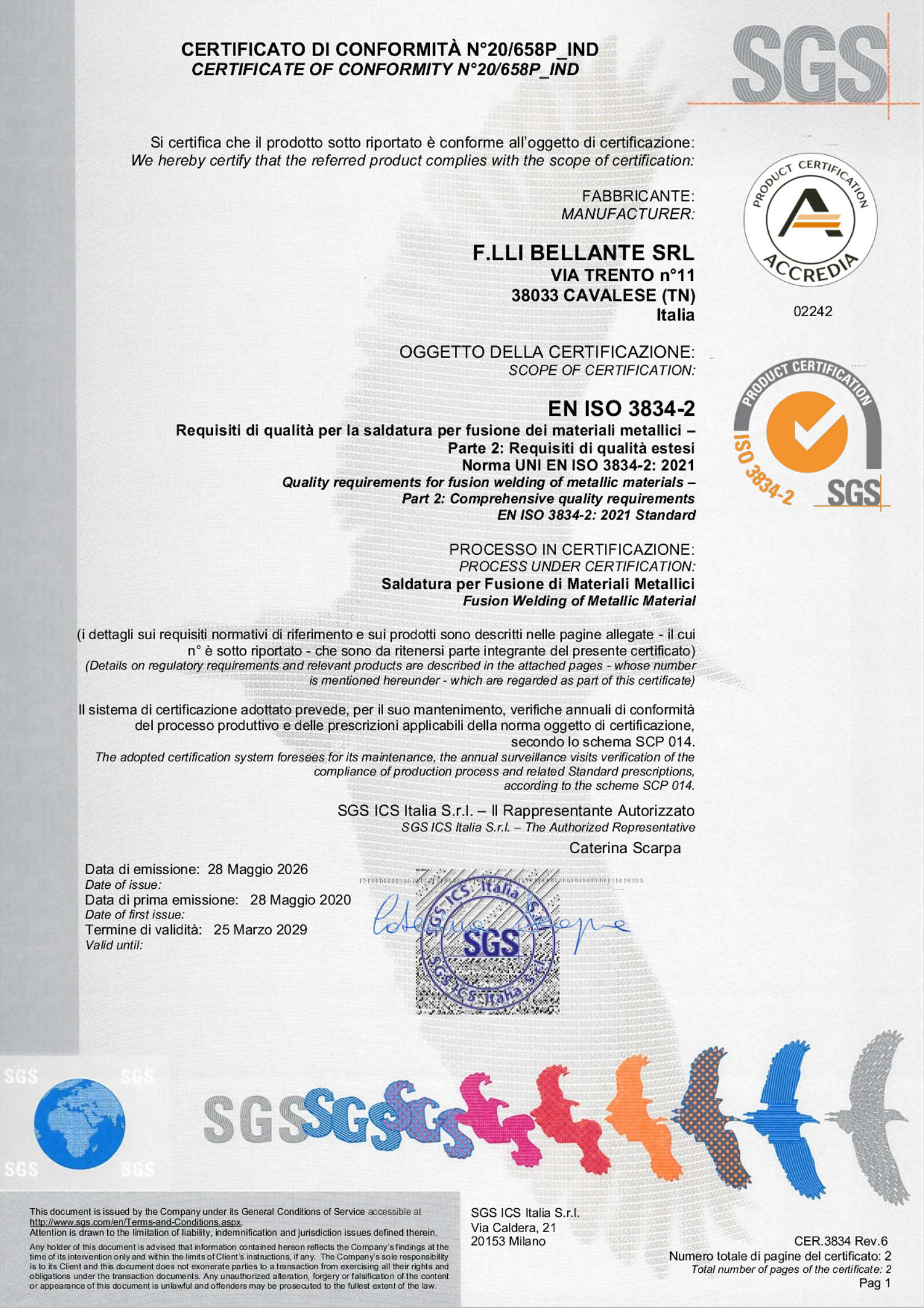 Fratelli Bellente Srl Cavalese certificazione UNI EN ISO 9001 2008